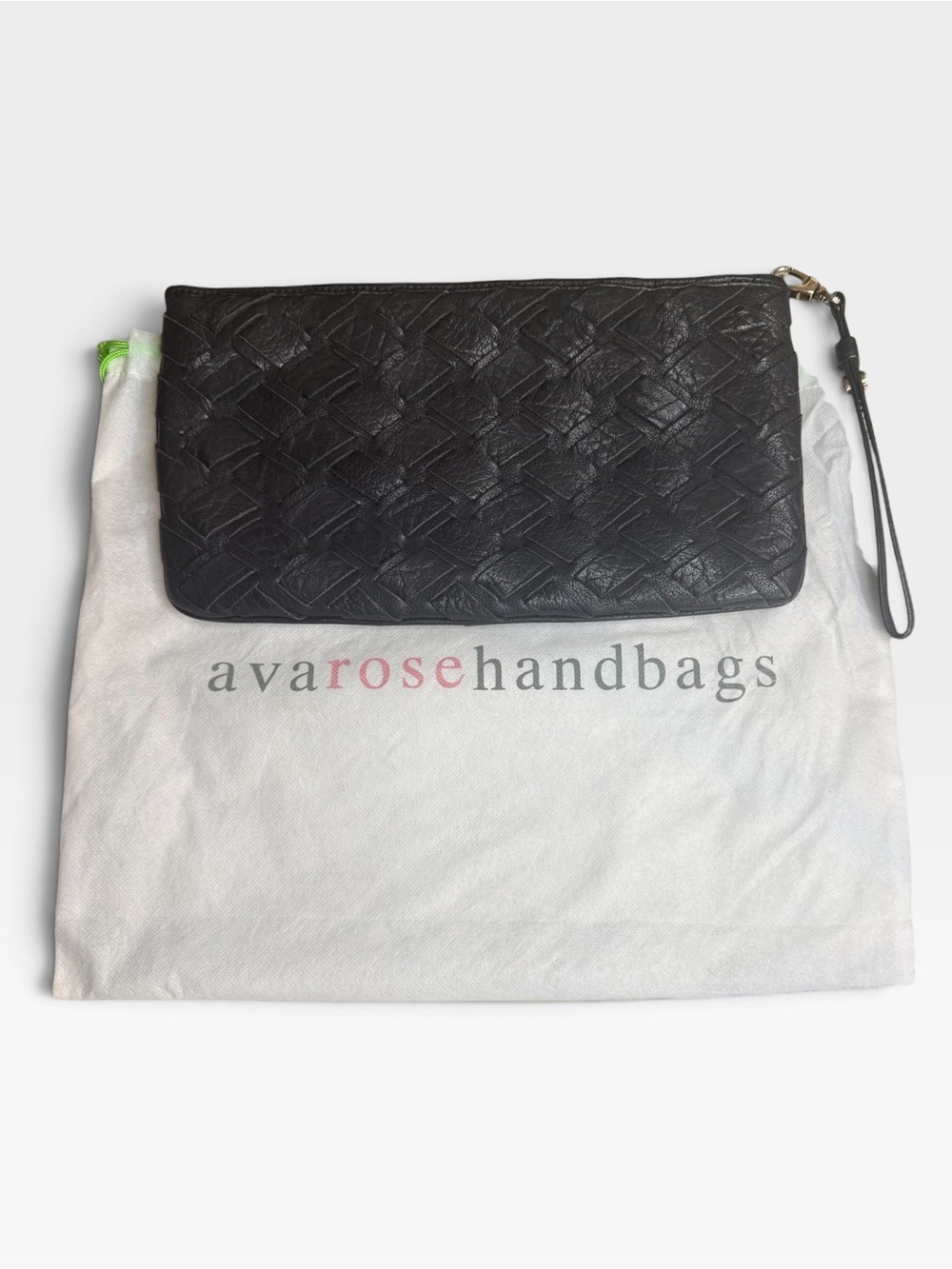 Ava Rose Black Woven Leather Wristlet Clutch